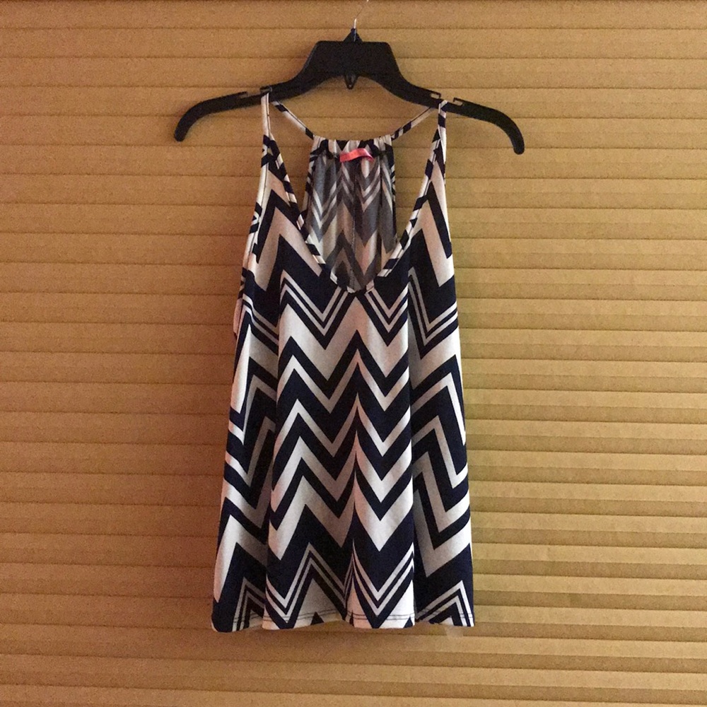 Blue & white symmetrical design sleeveless top